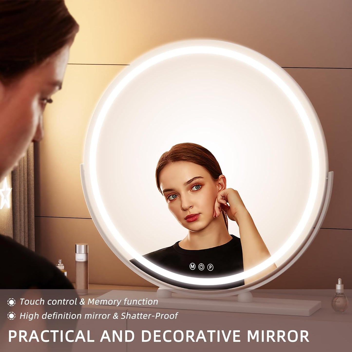 Hasipu 60cm Round LED Makeup Mirror with Lights for Vanity Table Desk, Gold NEW