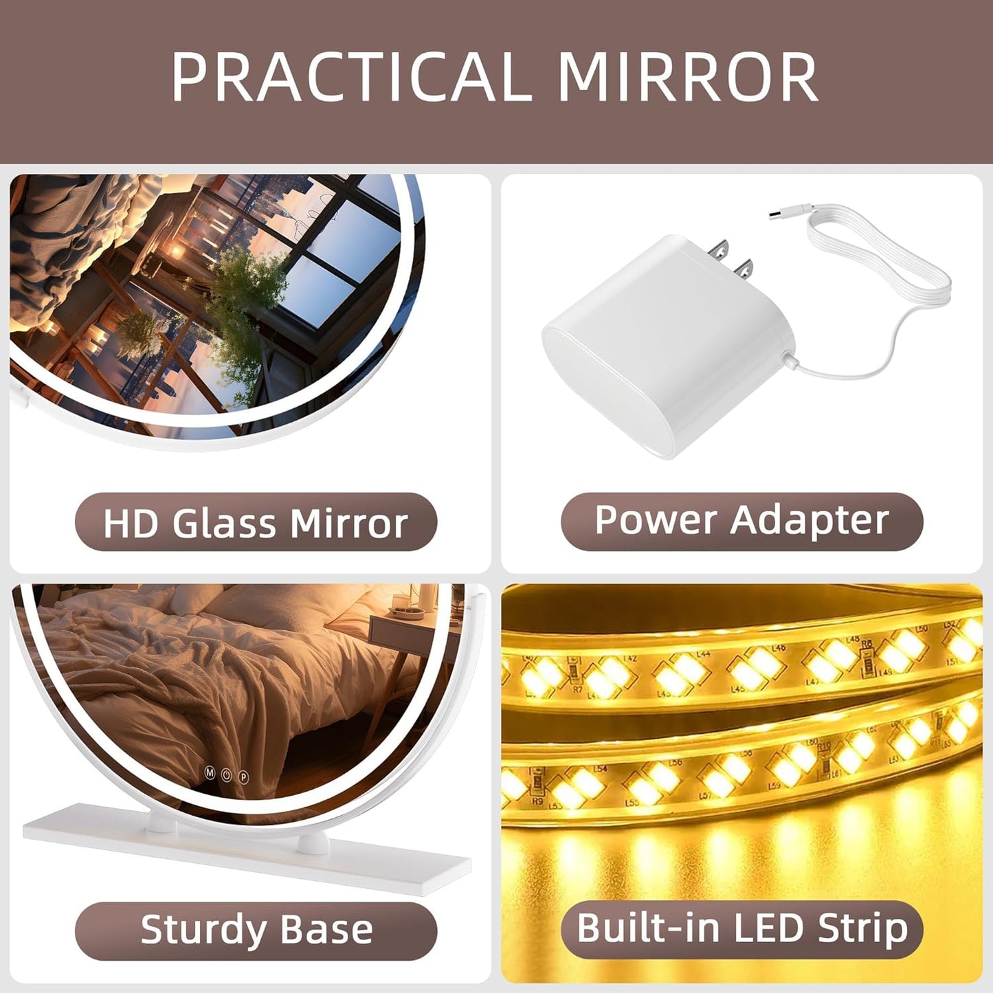 Hasipu 60cm Round LED Makeup Mirror with Lights for Vanity Table Desk, Gold NEW