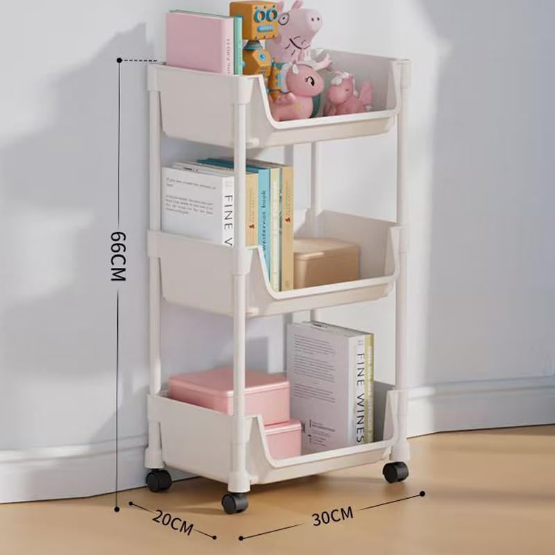 Hbluefat 3-Tier Foldable Rolling Utility Cart with Wheels, Beige, Sturdy NEW