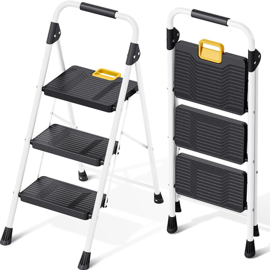 KINGRACK 3 Stepstools Step Ladder Sturdy Steel Folding Stool with DEMO