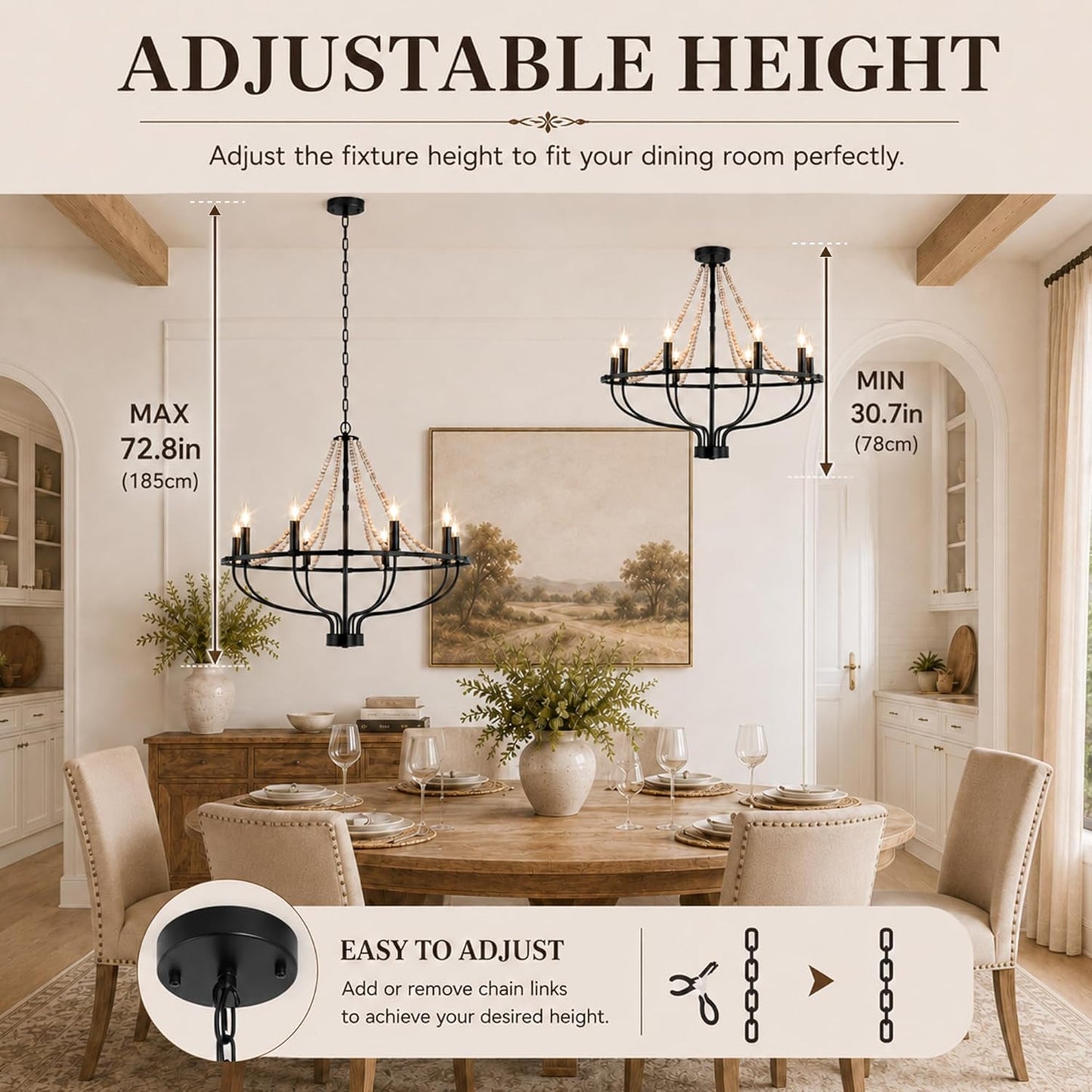 Jaycomey 6-Light Chandeliers Farmhouse Pendant Chandelier Black Wood Rustic NEW