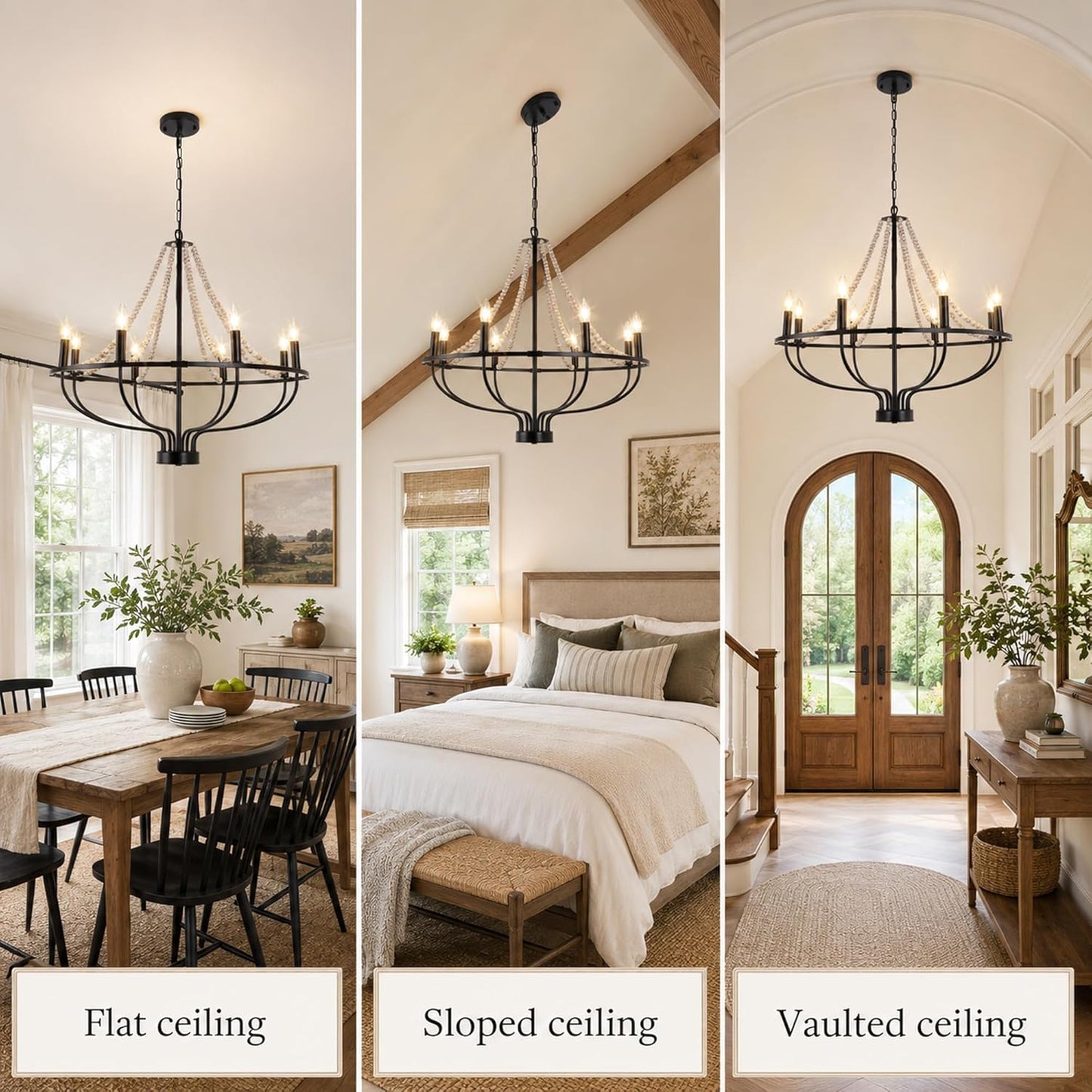 Jaycomey 6-Light Chandeliers Farmhouse Pendant Chandelier Black Wood Rustic NEW