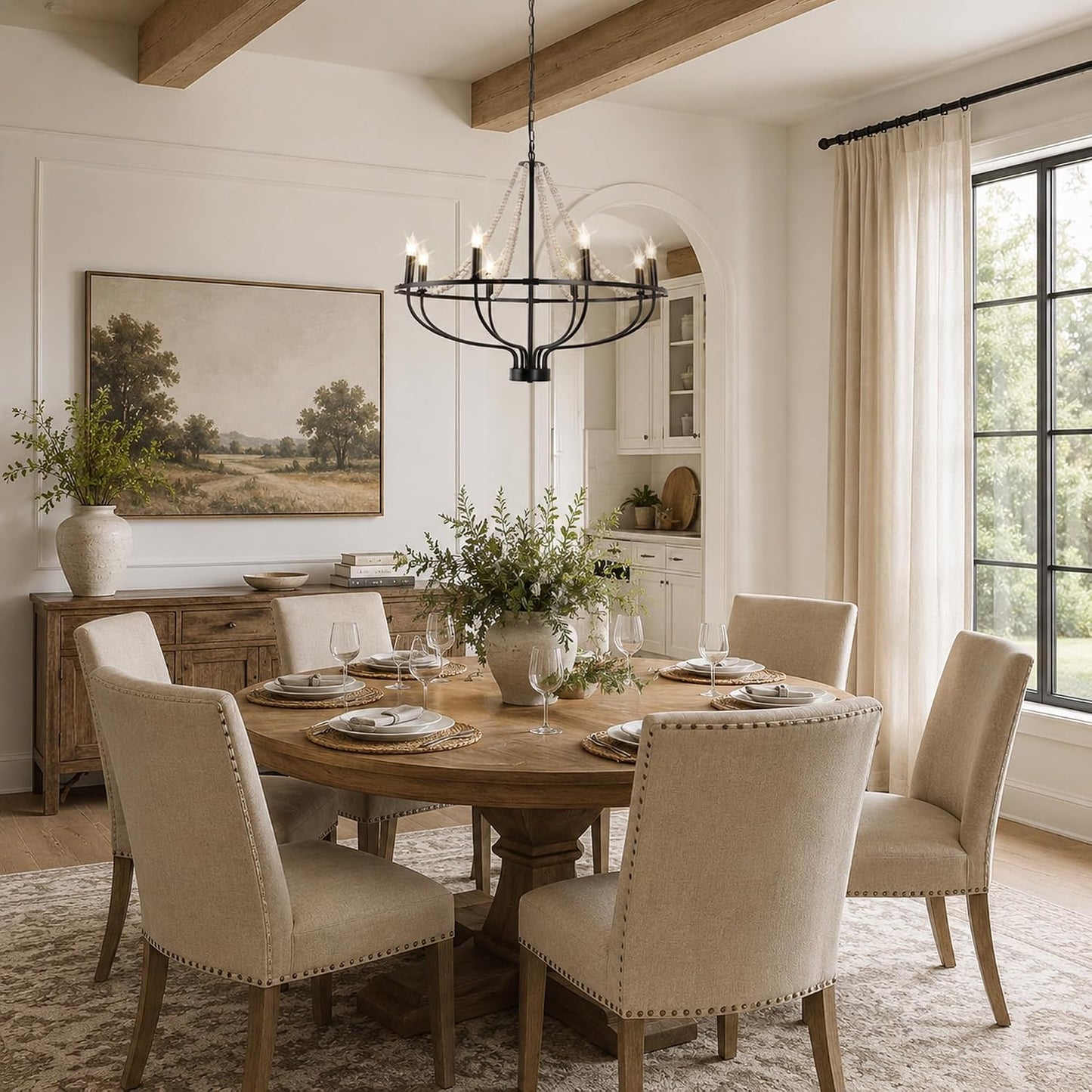 Jaycomey 6-Light Chandeliers Farmhouse Pendant Chandelier Black Wood Rustic NEW