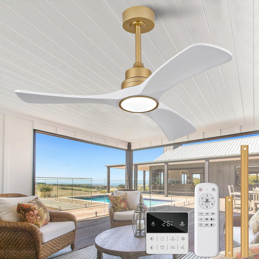 OMYU 42-Inch Ceiling Fan with Light, Gold White Downrod Mount, for Homes NEW