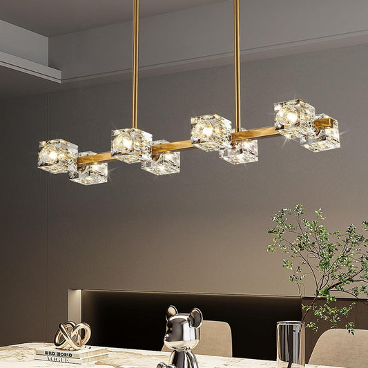 ZIYBICB 8-Light Chandeliers Gold Modern Crystal Chandelier Rectangular DEMO