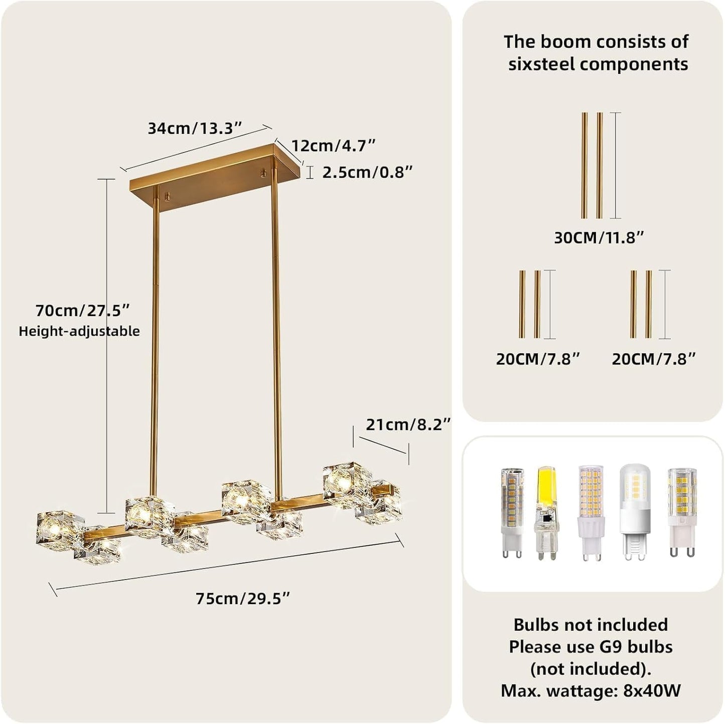 ZIYBICB 8-Light Chandeliers Gold Modern Crystal Chandelier Rectangular DEMO