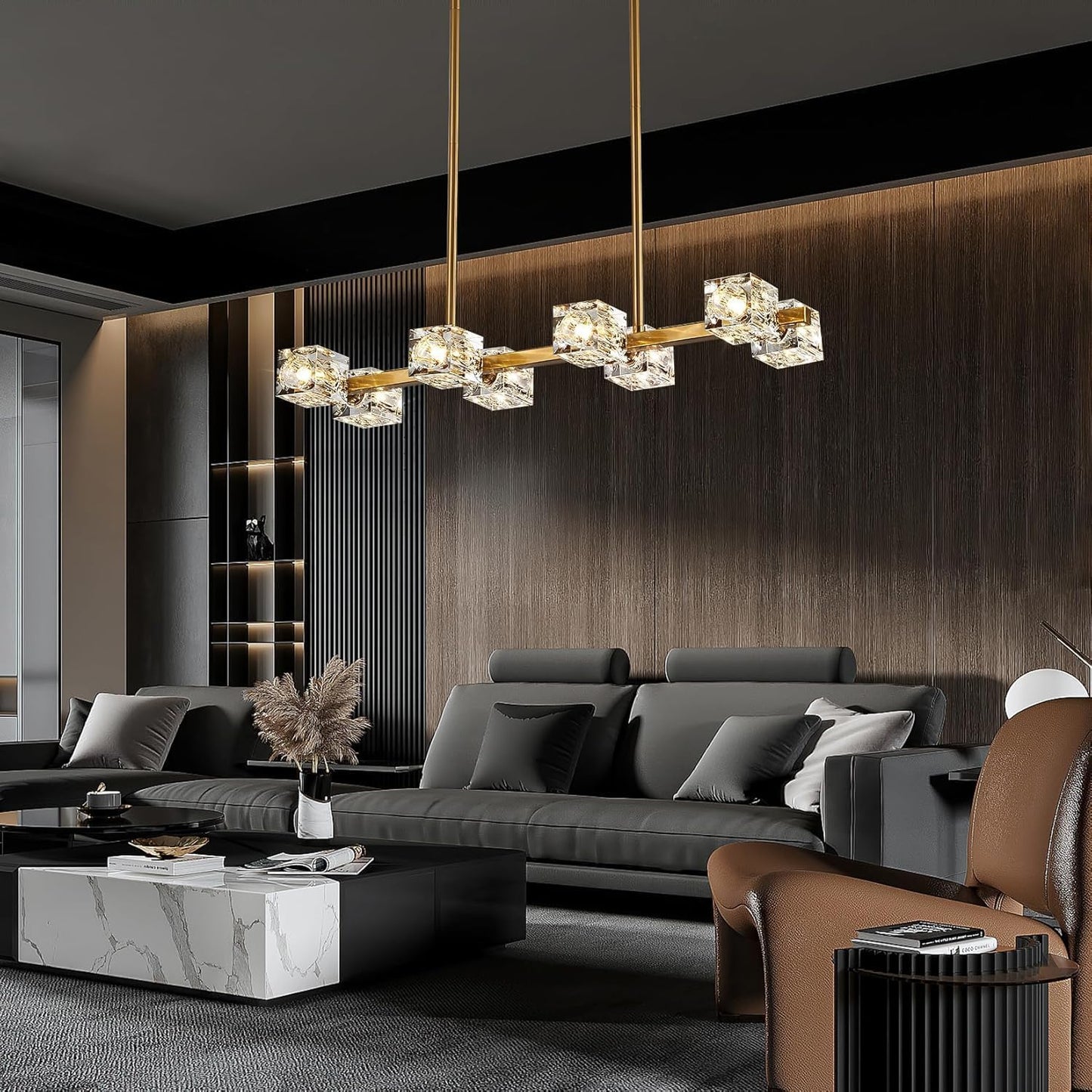 ZIYBICB 8-Light Chandeliers Gold Modern Crystal Chandelier Rectangular DEMO