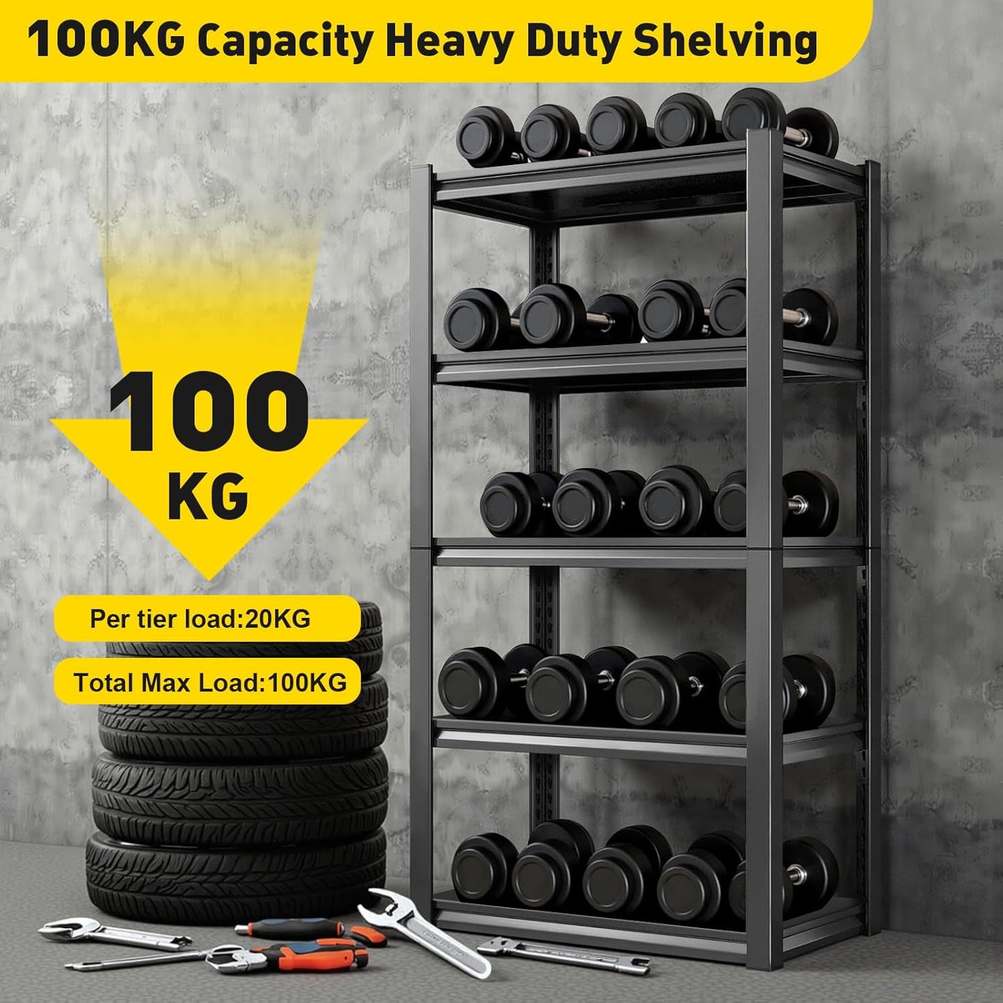 KZOBYD 5-Tier Adjustable Industrial Garage Shelving Unit Black 76*35*160cm DEMO