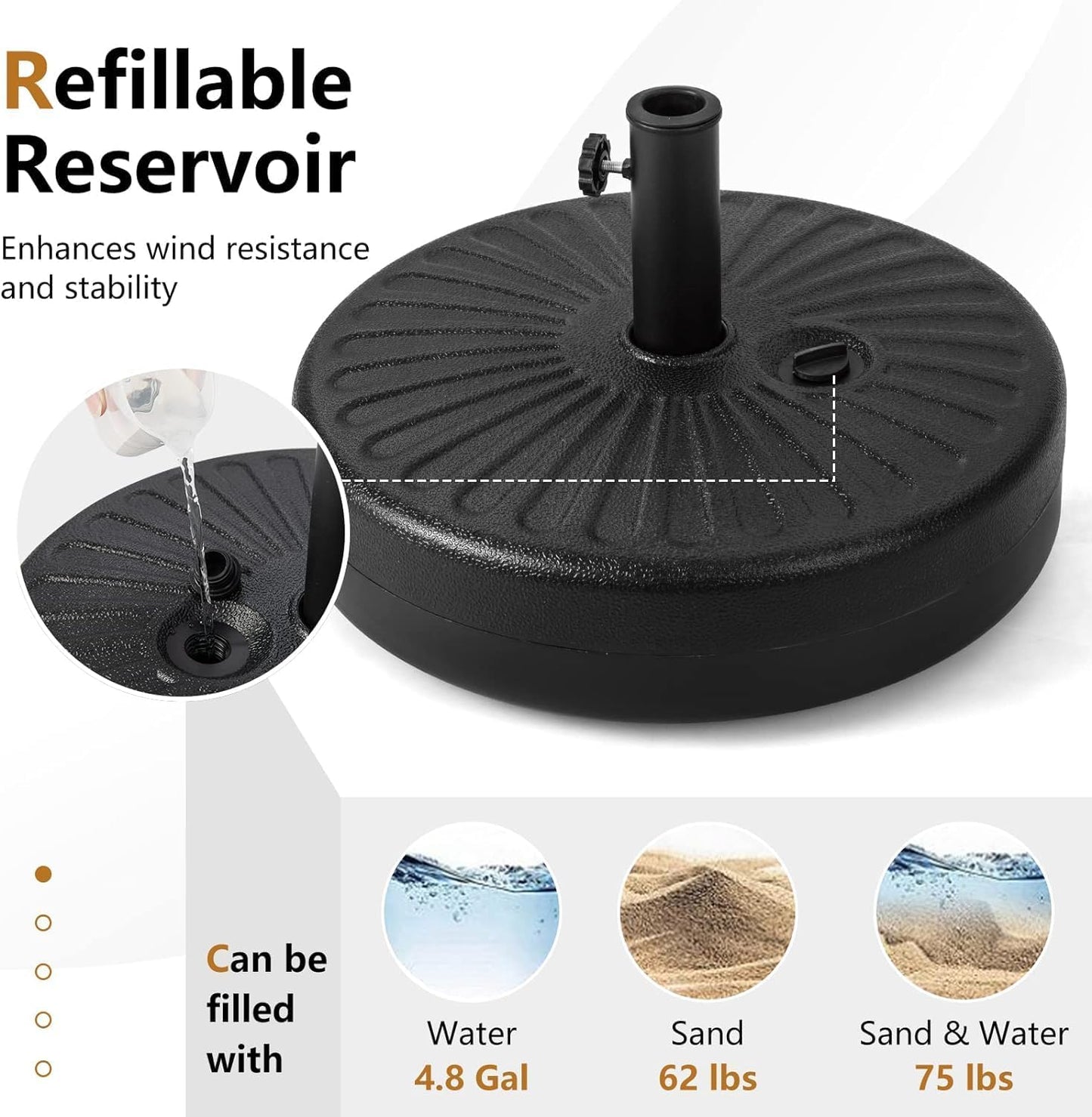 LIODUX 51cm Fillable Umbrella Base Stand Heavy Duty Water & Sand Filled DEMO