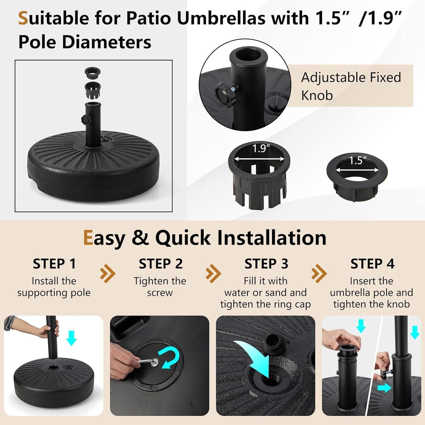 LIODUX 51cm Fillable Umbrella Base Stand Heavy Duty Water & Sand Filled DEMO
