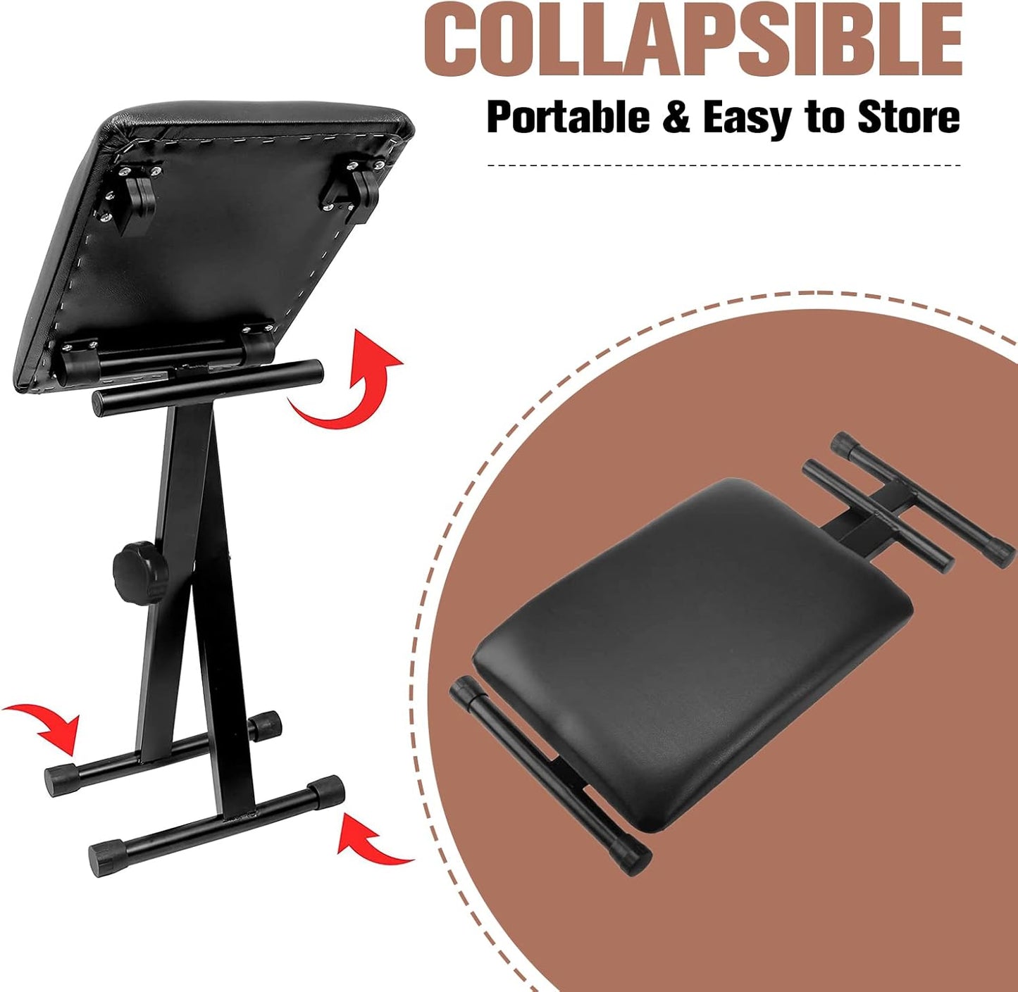 croch Adjustable Accessories X-Style Collapsible Piano Bench with Black NEW
