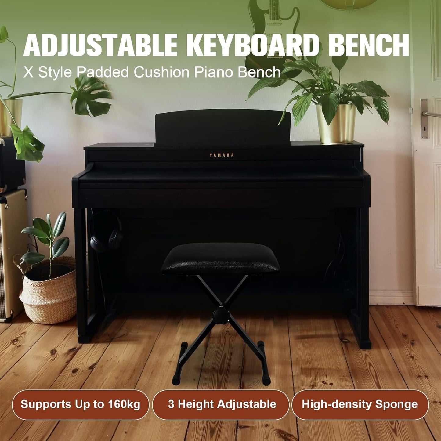 croch Adjustable Accessories X-Style Collapsible Piano Bench with Black NEW