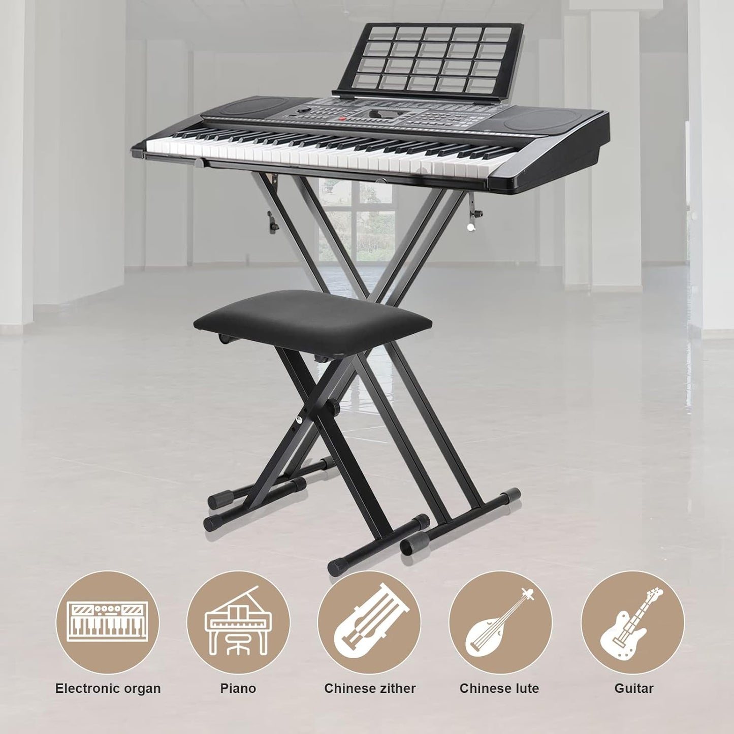 croch Adjustable Accessories X-Style Collapsible Piano Bench with Black NEW