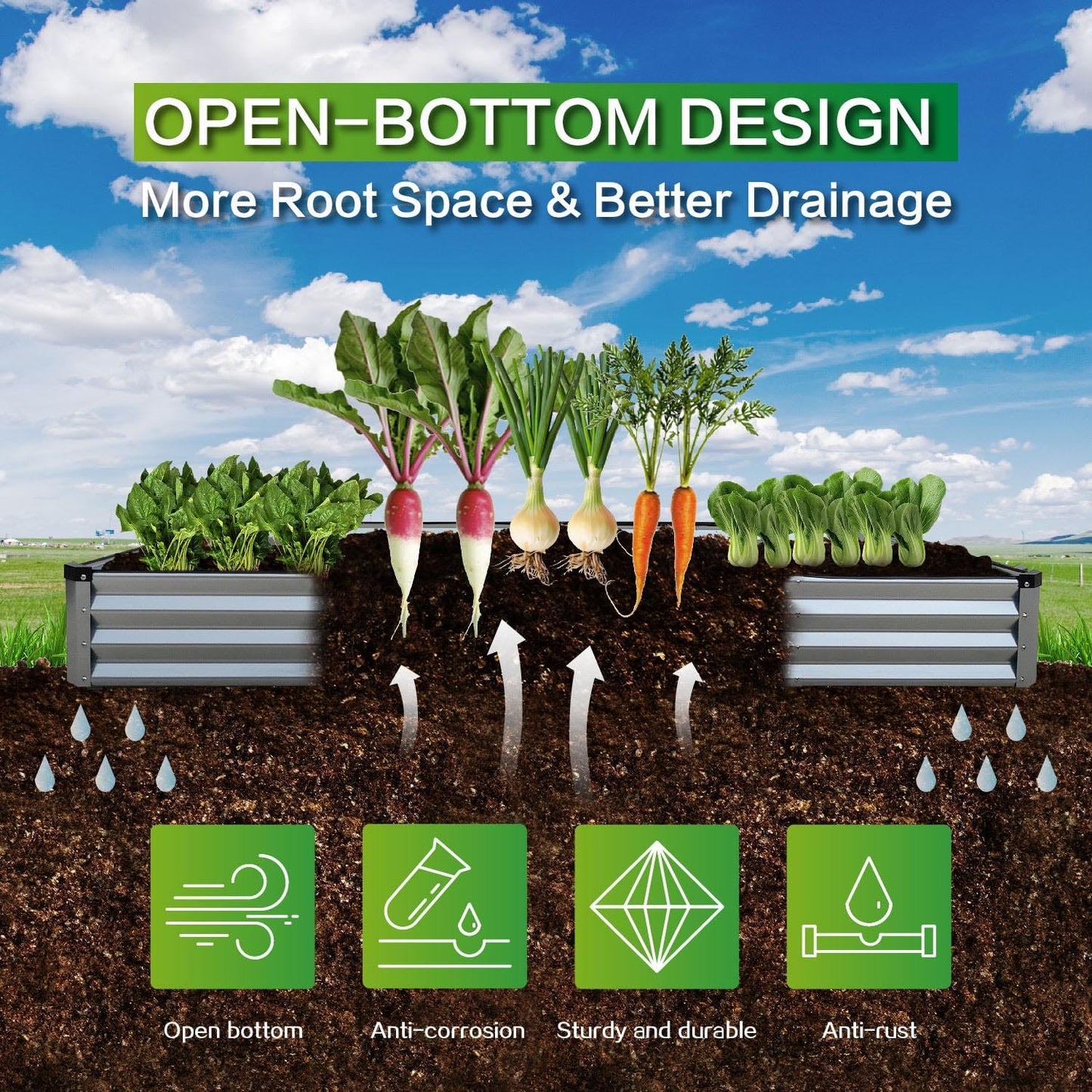 Galvanized Raised Garden Bed Kits - Metal Planter Boxes, 8x4x1 FT, Silver NEW