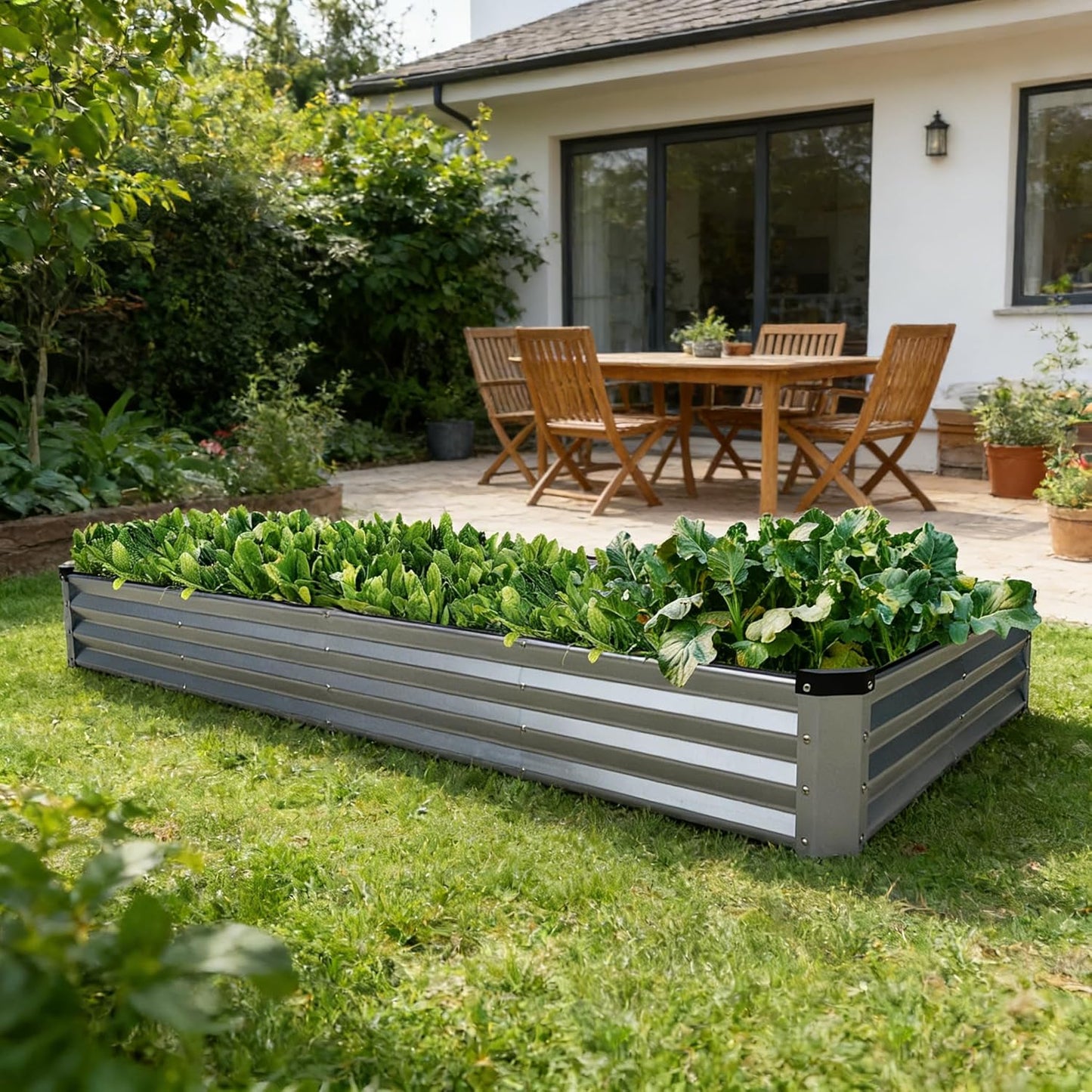 Galvanized Raised Garden Bed Kits - Metal Planter Boxes, 8x4x1 FT, Silver NEW