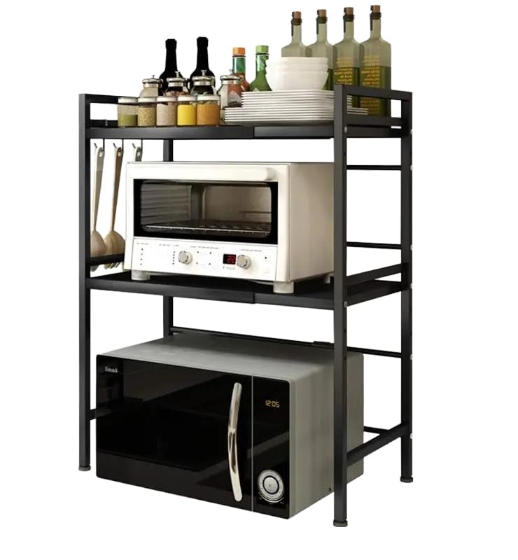 INSTA HEAVEN Adjustable Metal Kitchen Rack with 6 Hooks 2 Layers Black NEW