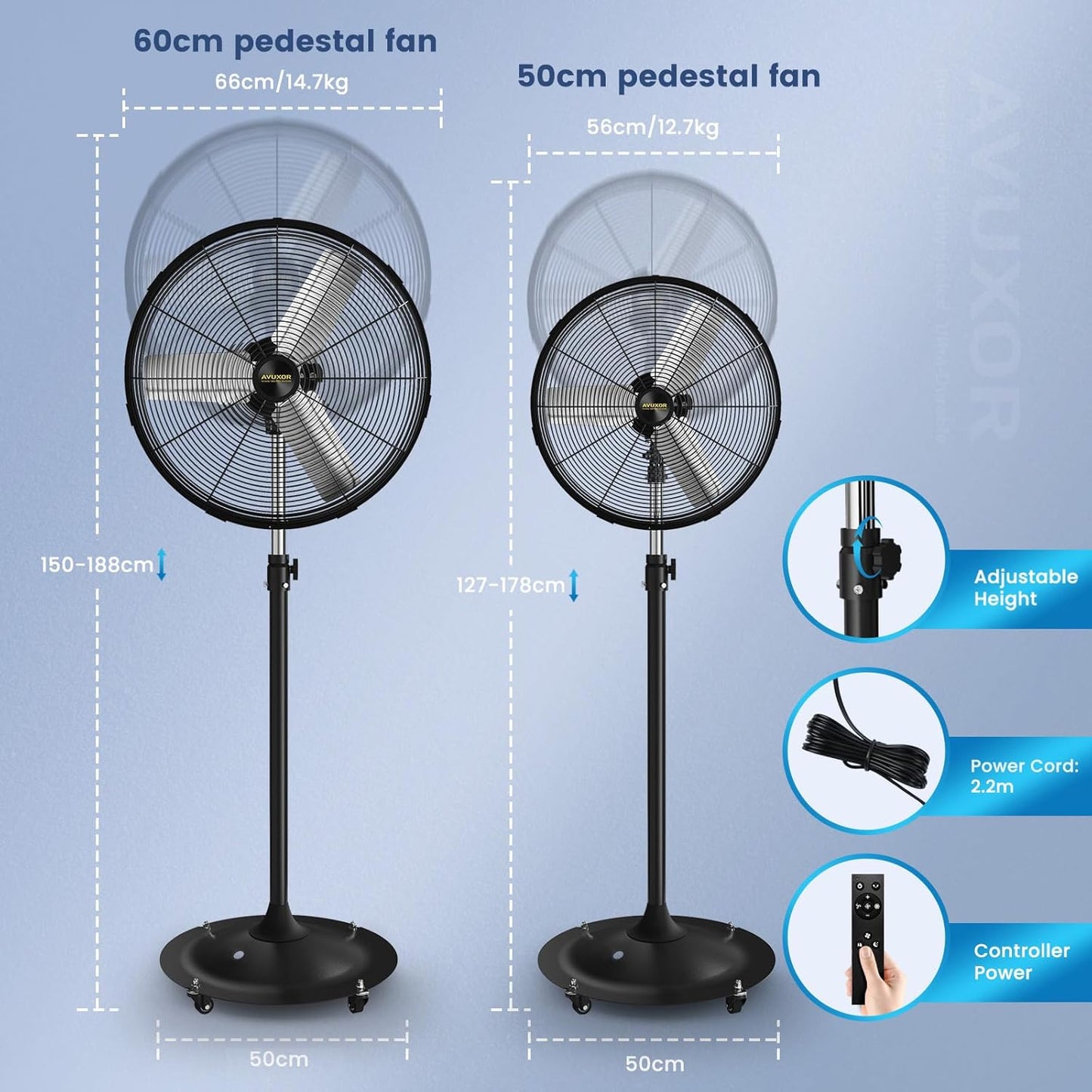 AVUXOR 50cm Oscillating Pedestal Fan with Remote 4 Speed Energy Saving NEW