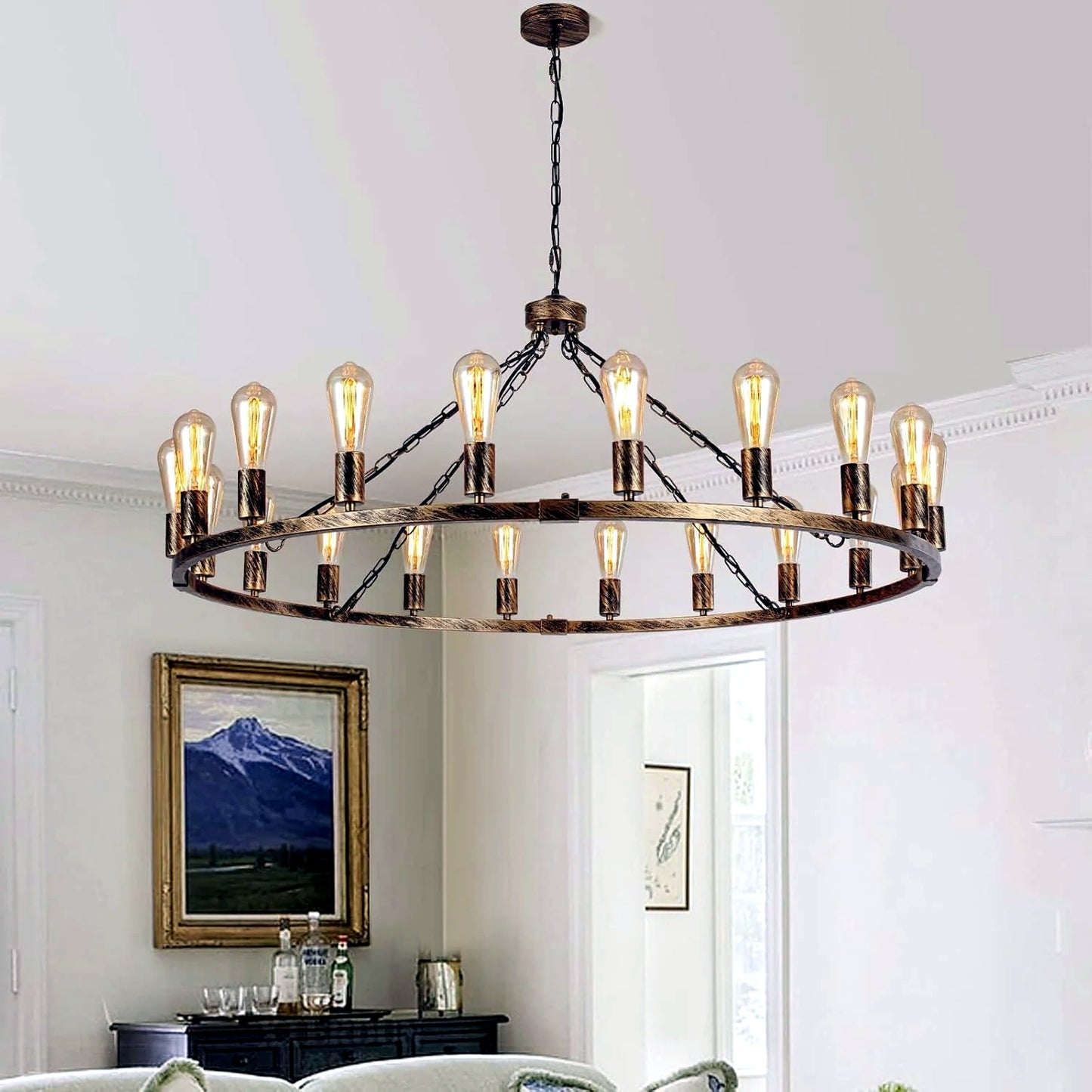 Jaycomey 20-Light Chandeliers Farmhouse Adjustable Chandelier,Bronze, DEMO