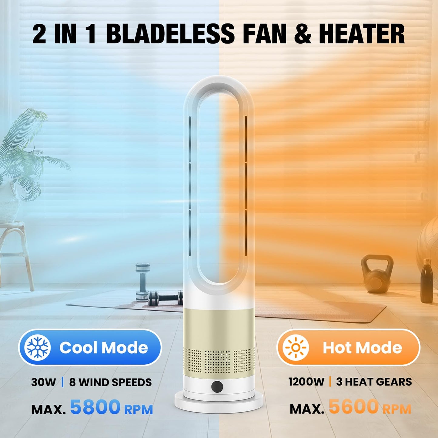 YOPOWER 2-in-1 Tower Fan Heater with 11 Wind Speeds & Air Circulator, White DEMO