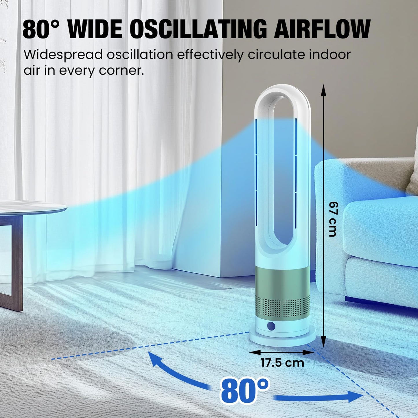 YOPOWER 2-in-1 Tower Fan Heater with 11 Wind Speeds & Air Circulator, White DEMO