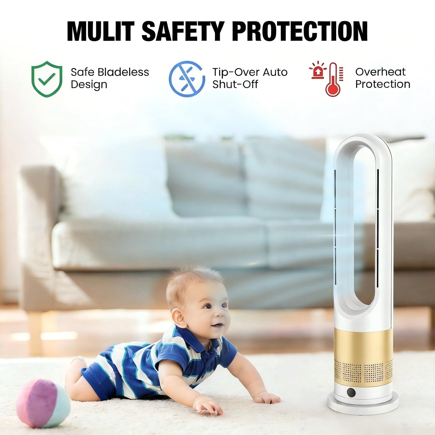 YOPOWER 2-in-1 Tower Fan Heater with 11 Wind Speeds & Air Circulator, White DEMO