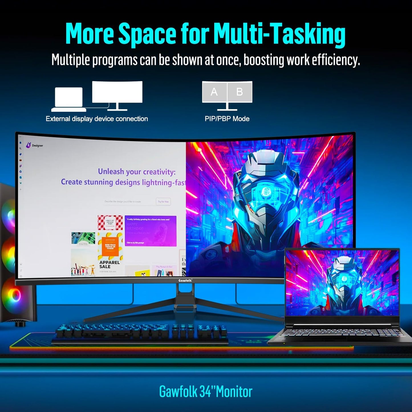 Gawfolk 34 Monitors Inch Ultra-Wide Curved Gaming Monitor WQHD 3440x1440 DEMO