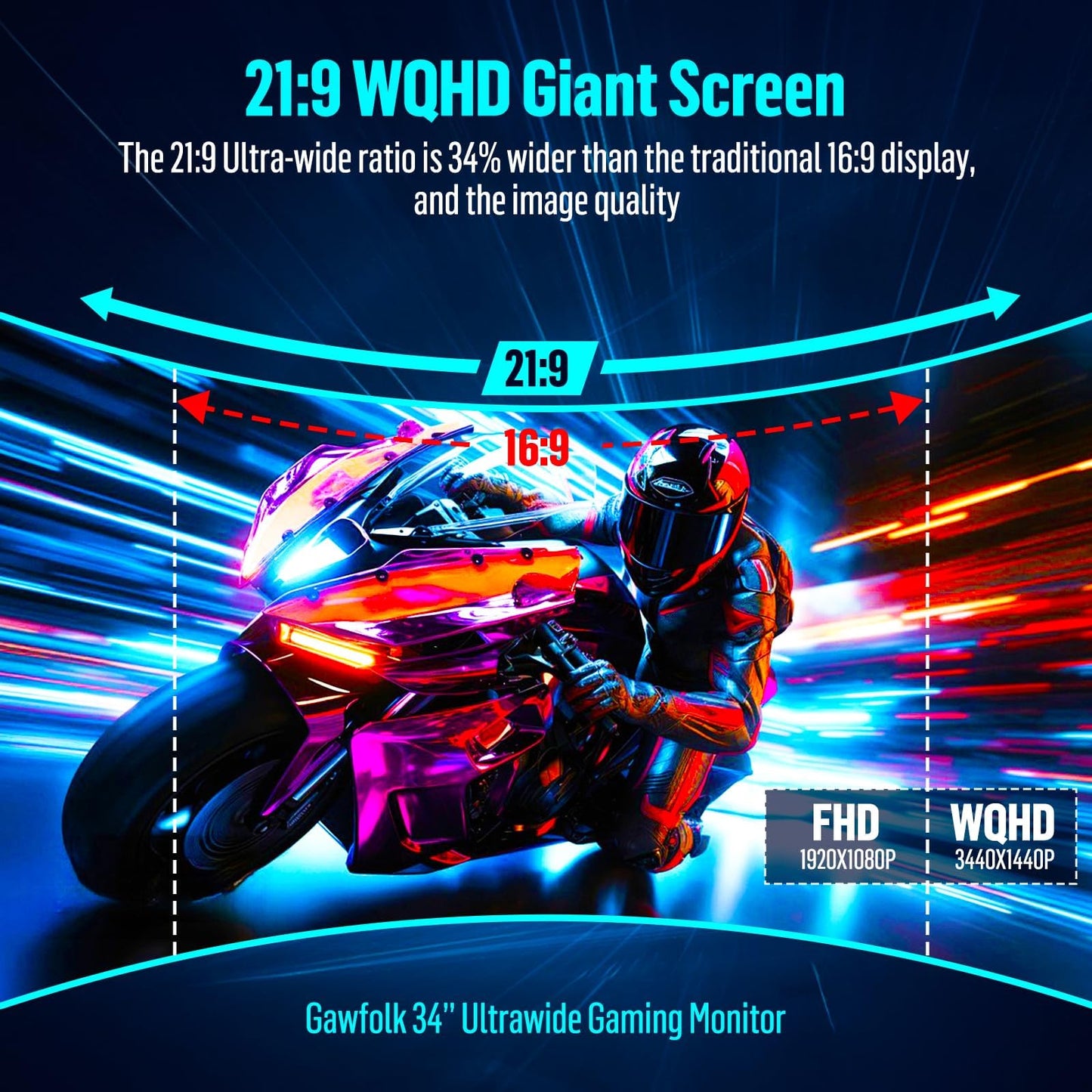Gawfolk 34 Monitors Inch Ultra-Wide Curved Gaming Monitor WQHD 3440x1440 DEMO