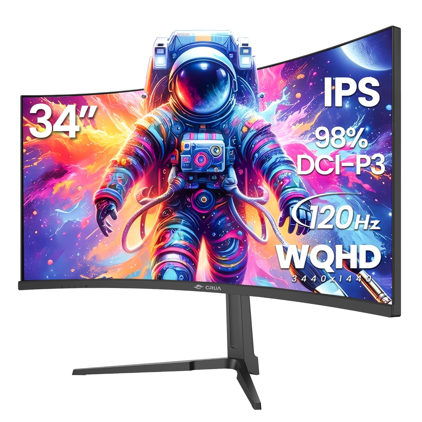 CRUA 34-Inch Curved Gaming Monitor, WQHD 3440x1440 IPS, 120Hz, Black 34-Black