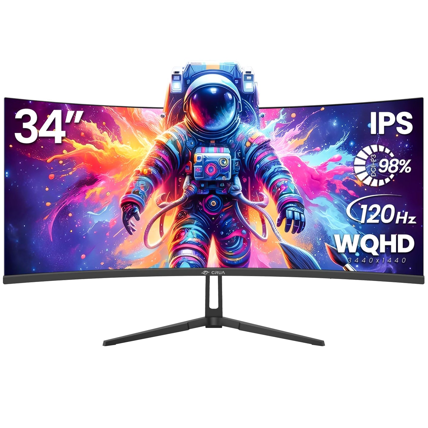 CRUA 34-Inch Curved Gaming Monitor, WQHD 3440x1440 IPS, 120Hz, Black 34-Black