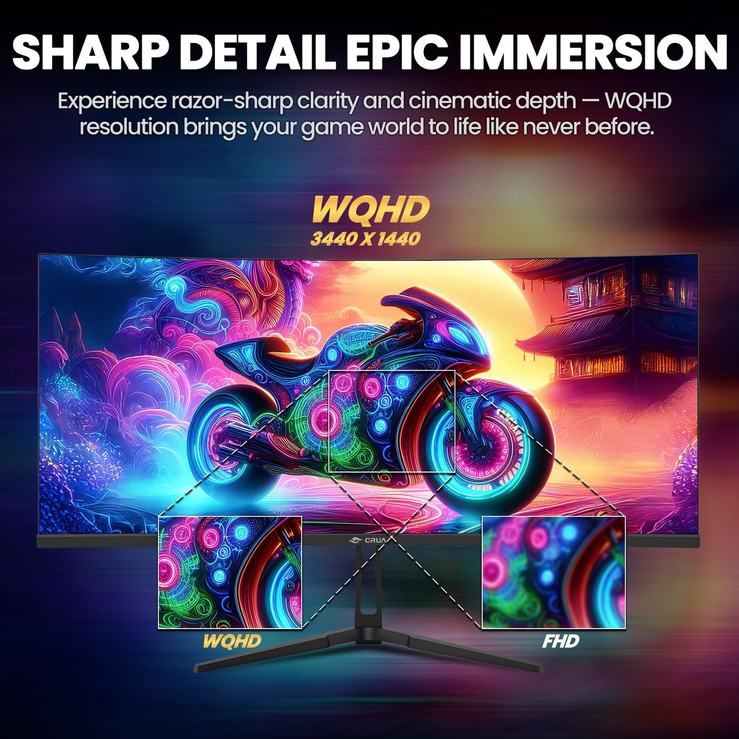 CRUA 34-Inch Curved Gaming Monitor, WQHD 3440x1440 IPS, 120Hz, Black 34-Black