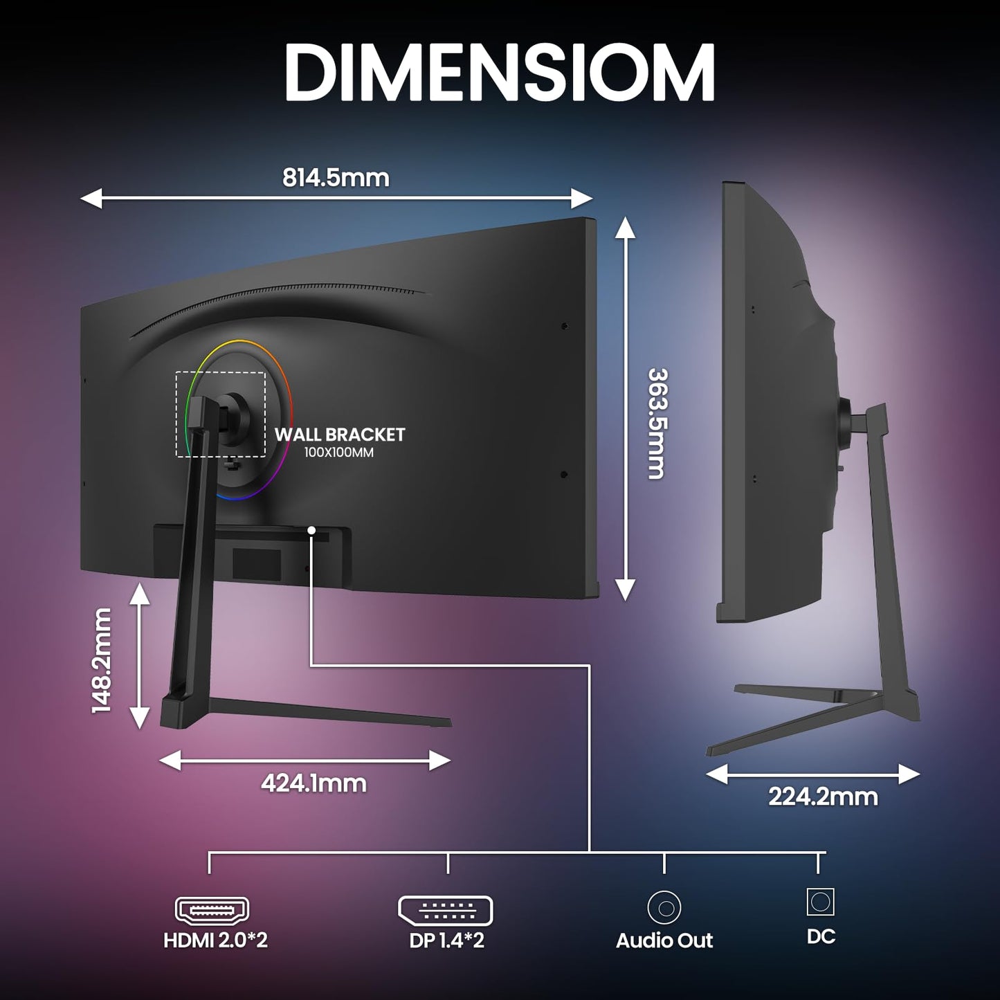 CRUA 34-Inch Curved Gaming Monitor, WQHD 3440x1440 IPS, 120Hz, Black 34-Black