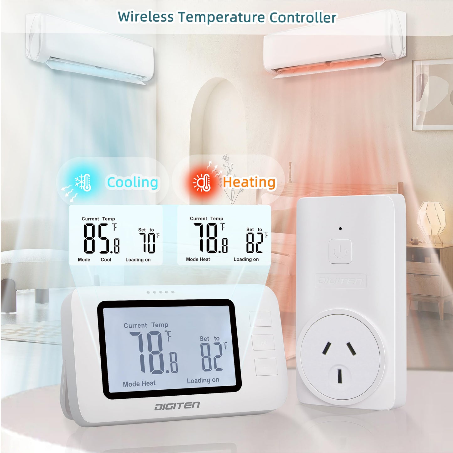 DIGITEN Wireless Thermostat Temperature Controller for Cooling and Heat DEMO