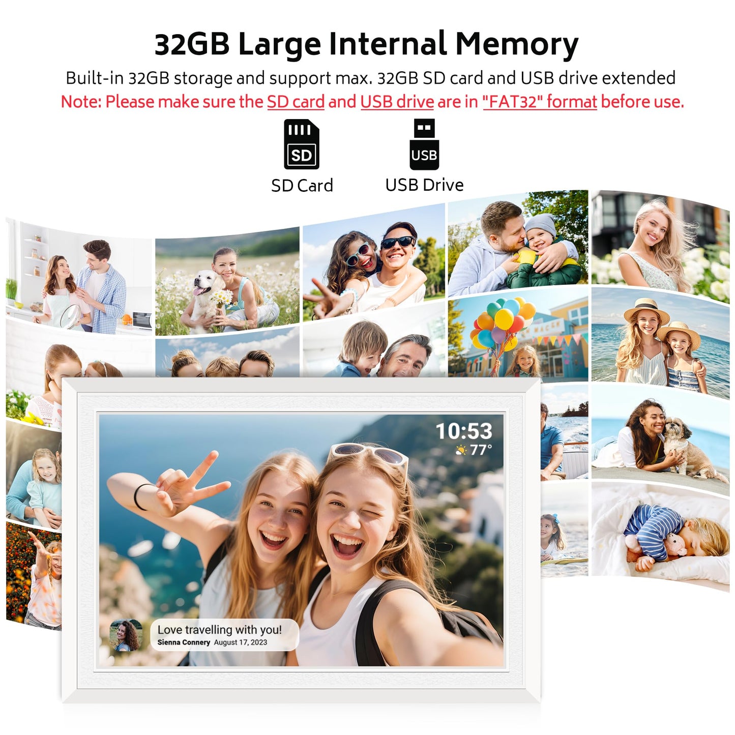 10.1 Inch Digital Photo Frame 1080P WiFi Display, Wall Mountable, White DEMO