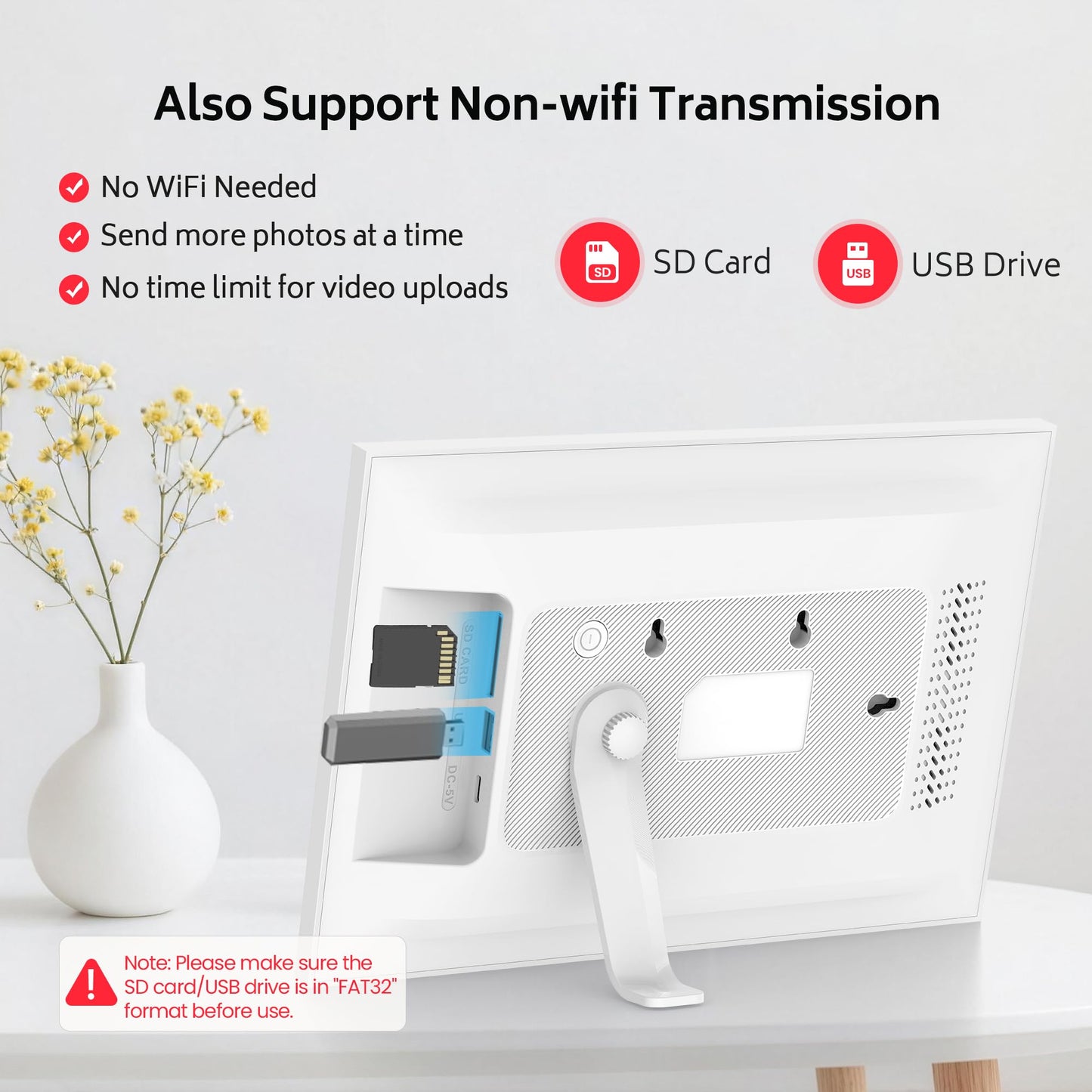 10.1 Inch Digital Photo Frame 1080P WiFi Display, Wall Mountable, White DEMO