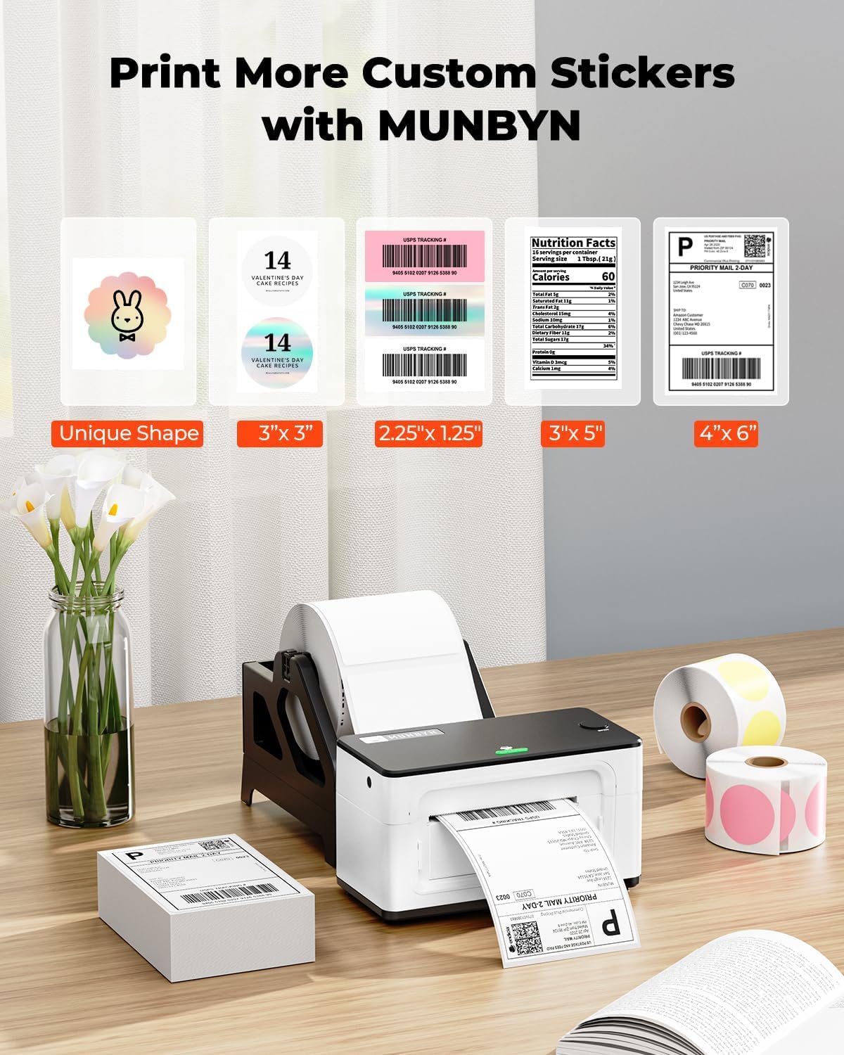 MUNBYN Thermal Electronics Shipping Label Printer 300 DPI 4x6 Inch Compact DEMO