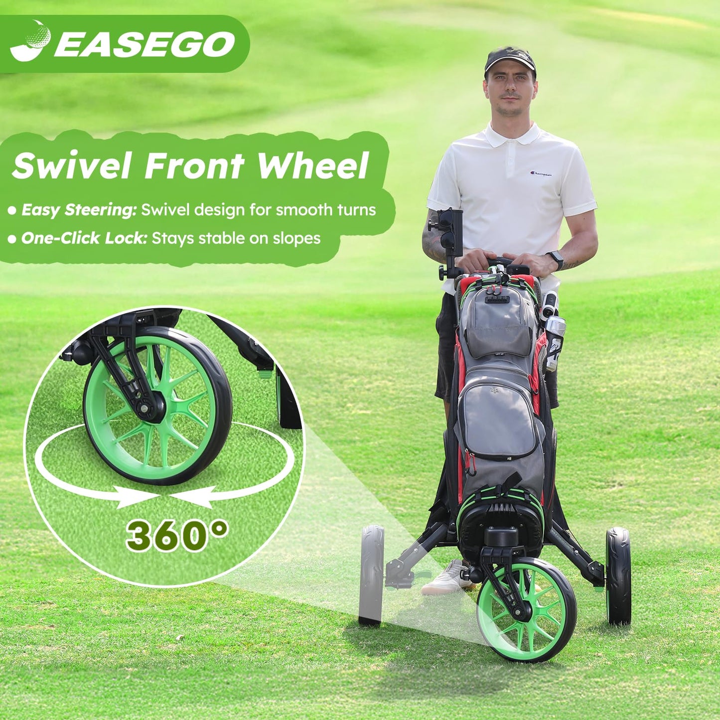 EASEGO 360° Swivel Folding Utility Cart Trolley, Black, 30.31 inch, DEMO