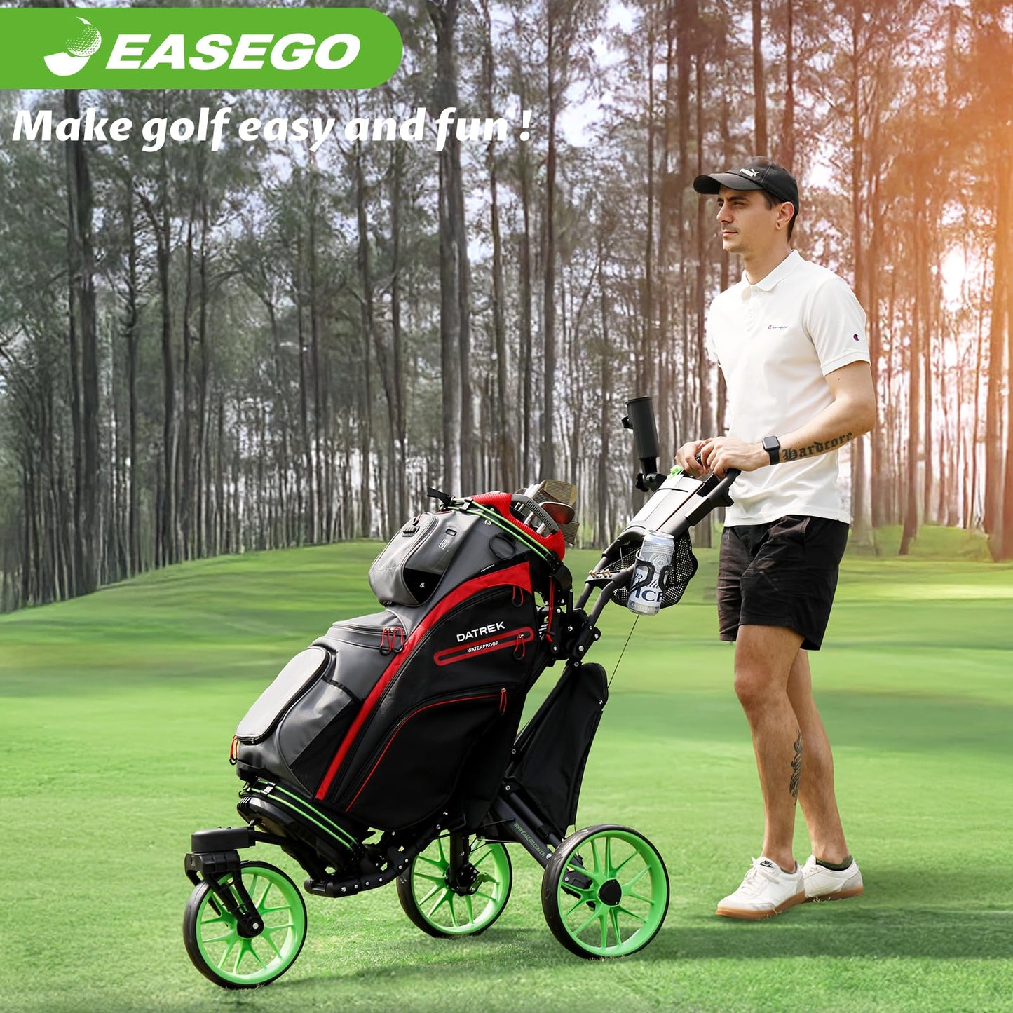 EASEGO 360° Swivel Folding Utility Cart Trolley, Black, 30.31 inch, DEMO
