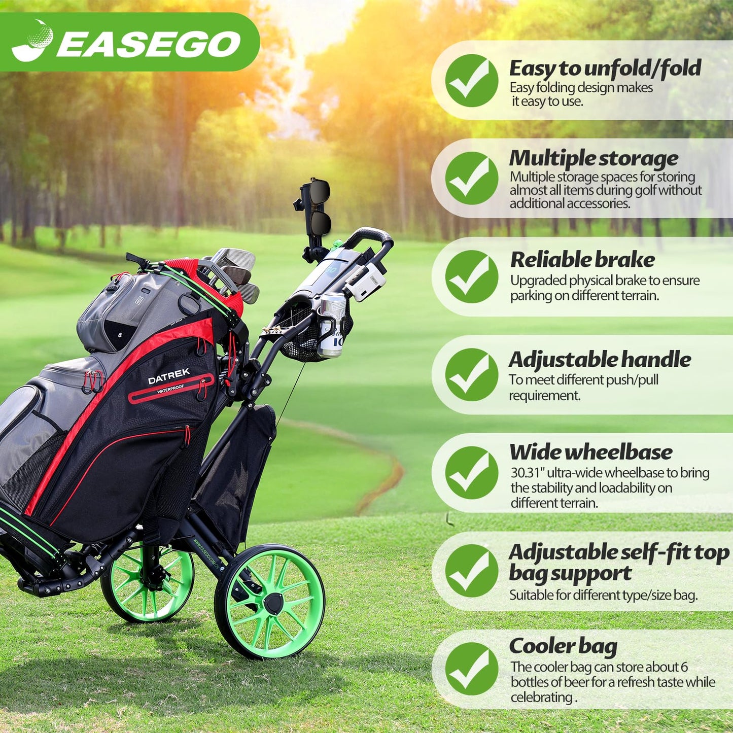 EASEGO 360° Swivel Folding Utility Cart Trolley, Black, 30.31 inch, DEMO
