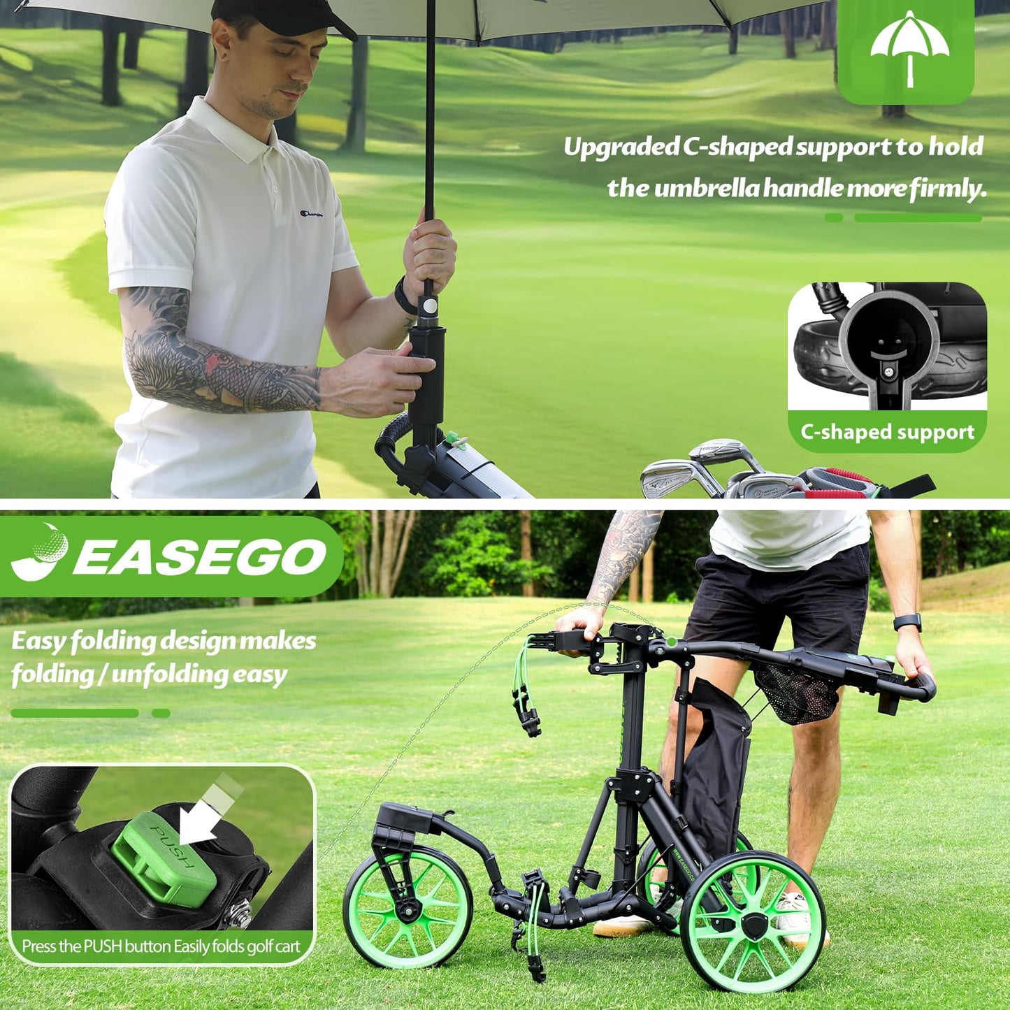 EASEGO 360° Swivel Folding Utility Cart Trolley, Black, 30.31 inch, DEMO