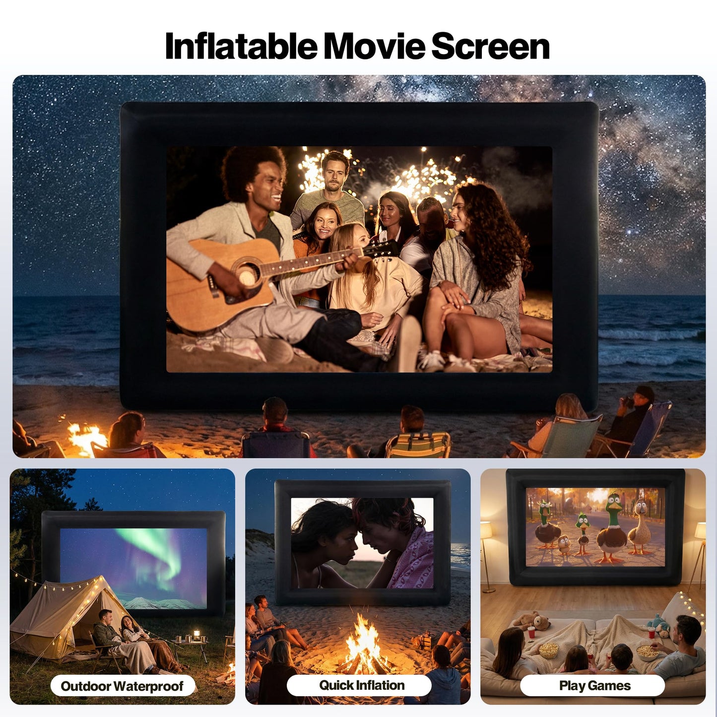 ADVWIN 20ft Inflatable Outdoor Projection Screen Fabric Projector in Black DEMO