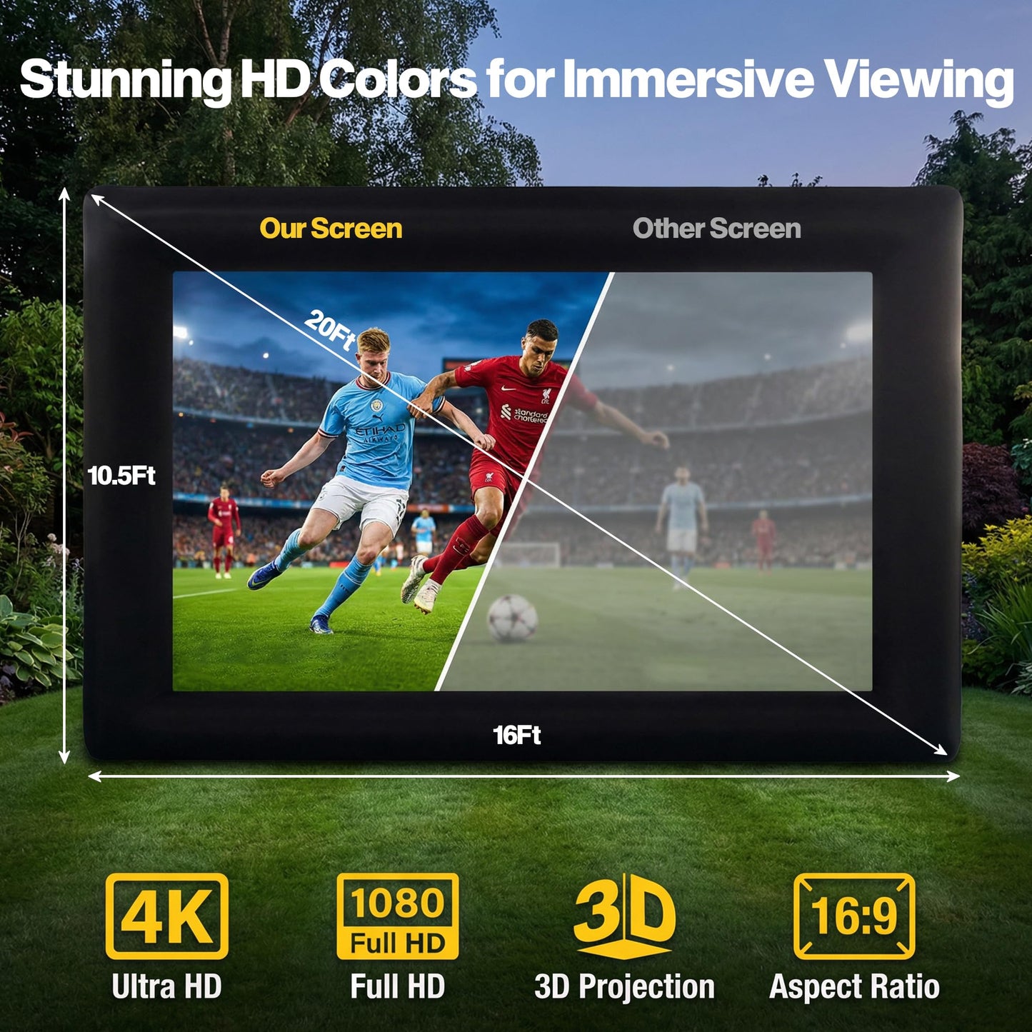 ADVWIN 20ft Inflatable Outdoor Projection Screen Fabric Projector in Black DEMO