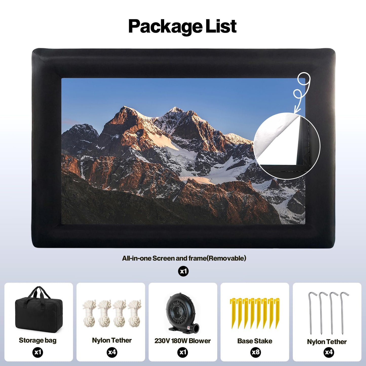 ADVWIN 20ft Inflatable Outdoor Projection Screen Fabric Projector in Black DEMO