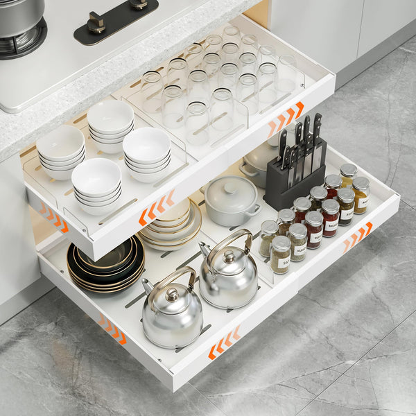 TNGAMFGT Expandable Pull Out Cabinet Organizer, White 12.6-20.5 Inch, DEMO