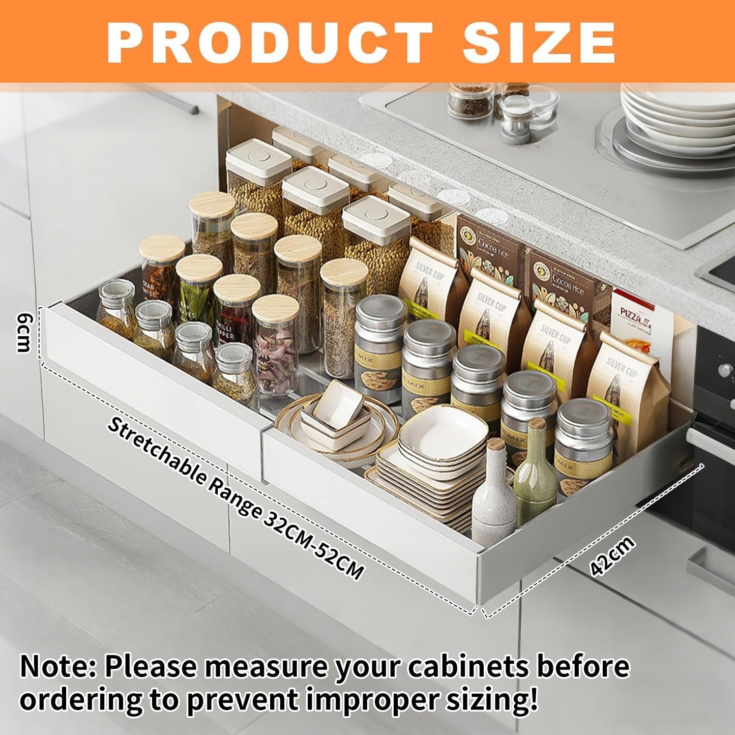 TNGAMFGT Expandable Pull Out Cabinet Organizer, White 12.6-20.5 Inch, DEMO