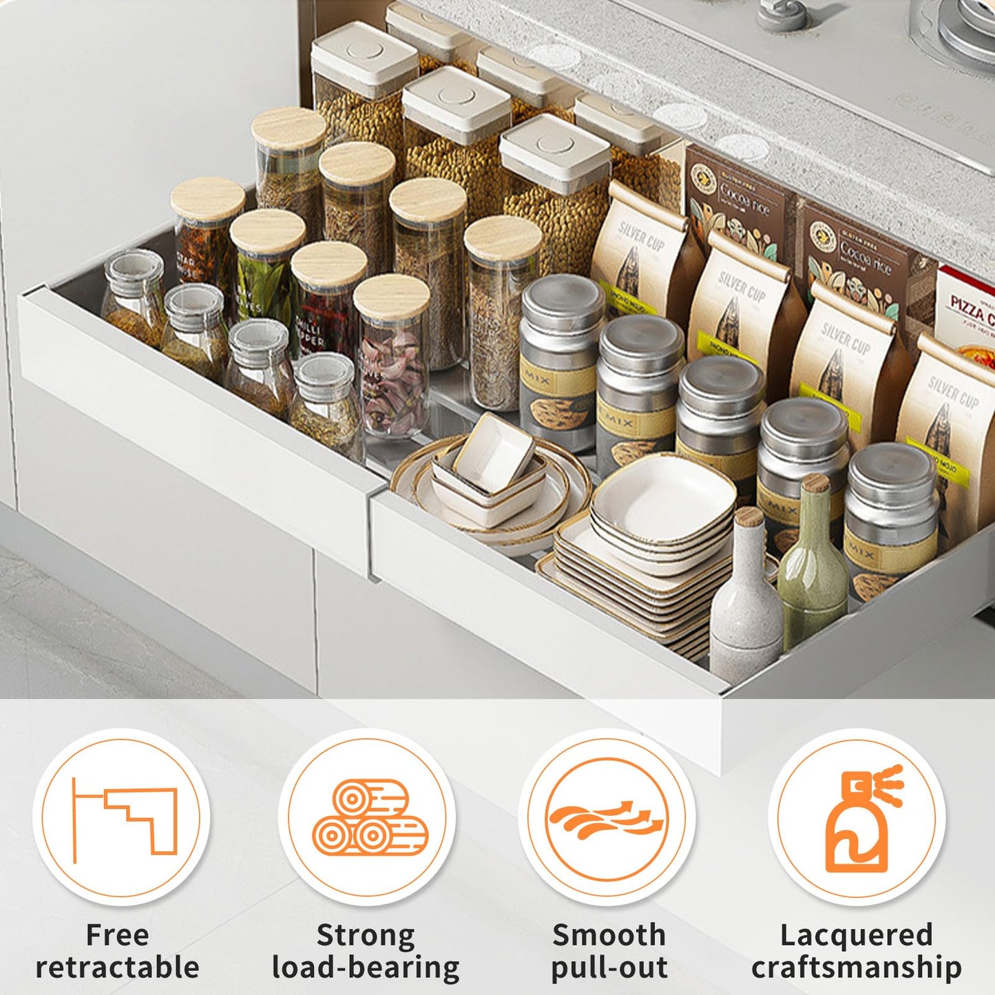 TNGAMFGT Expandable Pull Out Cabinet Organizer, White 12.6-20.5 Inch, DEMO