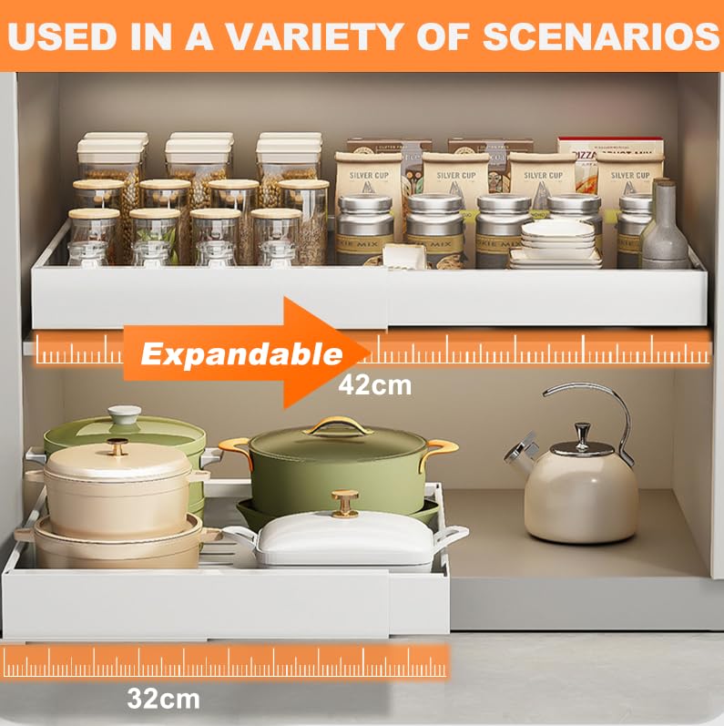 TNGAMFGT Expandable Pull Out Cabinet Organizer, White 12.6-20.5 Inch, DEMO