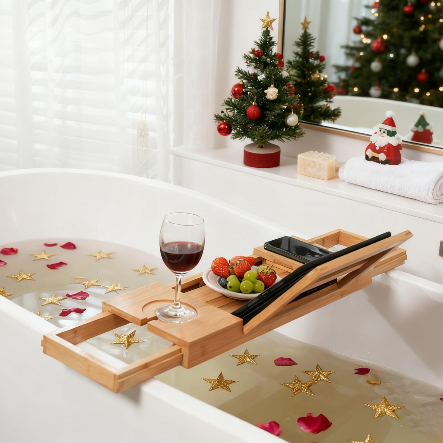Utoplike Bamboo Bathing Accessories Bathtub Tray Wooden Bath Caddy with DEMO