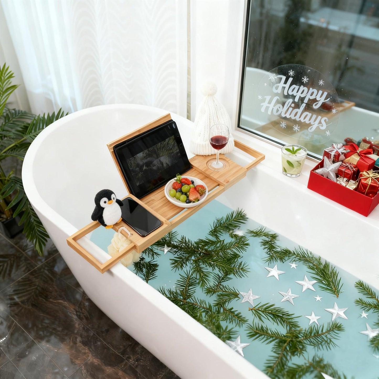 Utoplike Bamboo Bathing Accessories Bathtub Tray Wooden Bath Caddy with DEMO