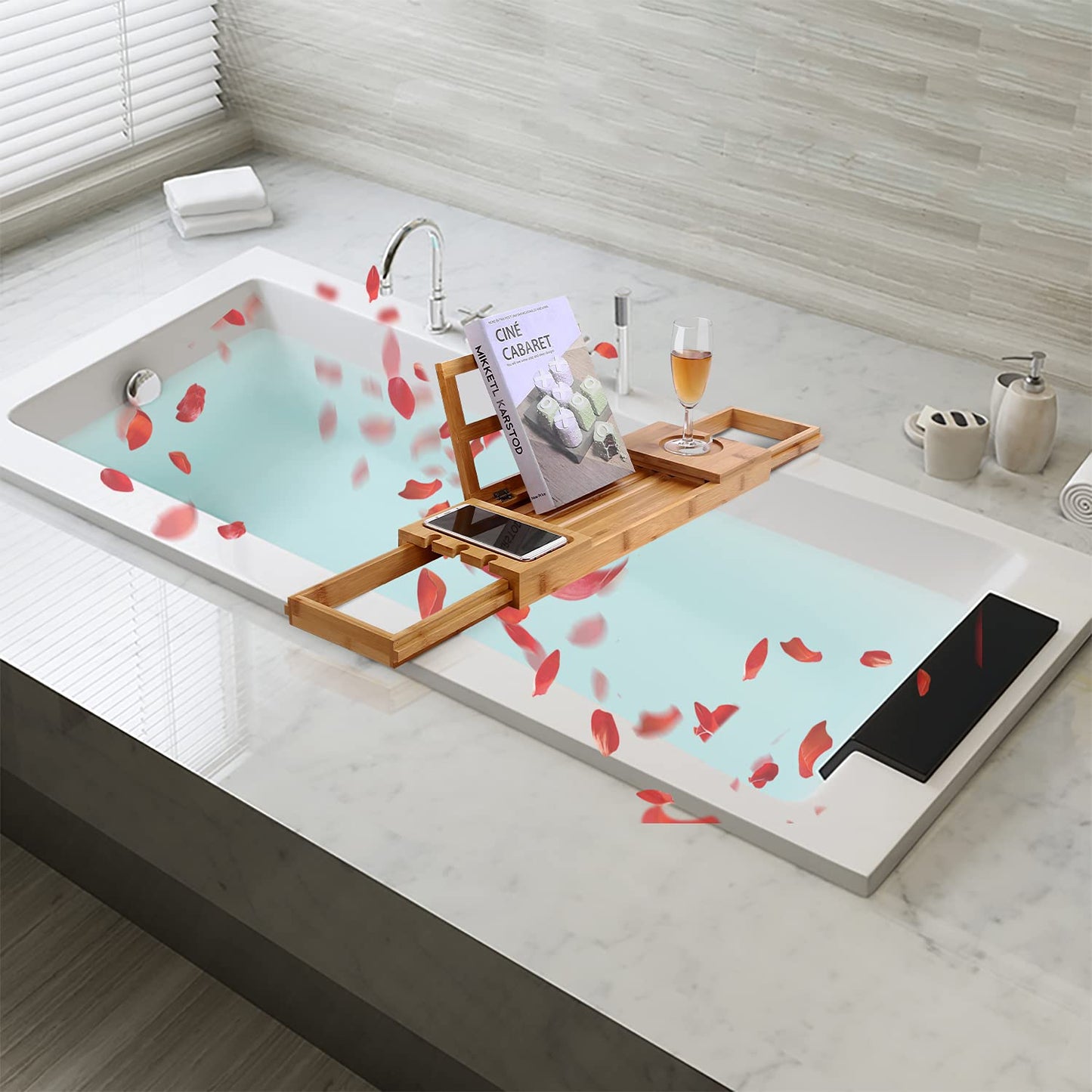 Utoplike Bamboo Bathing Accessories Bathtub Tray Wooden Bath Caddy with DEMO