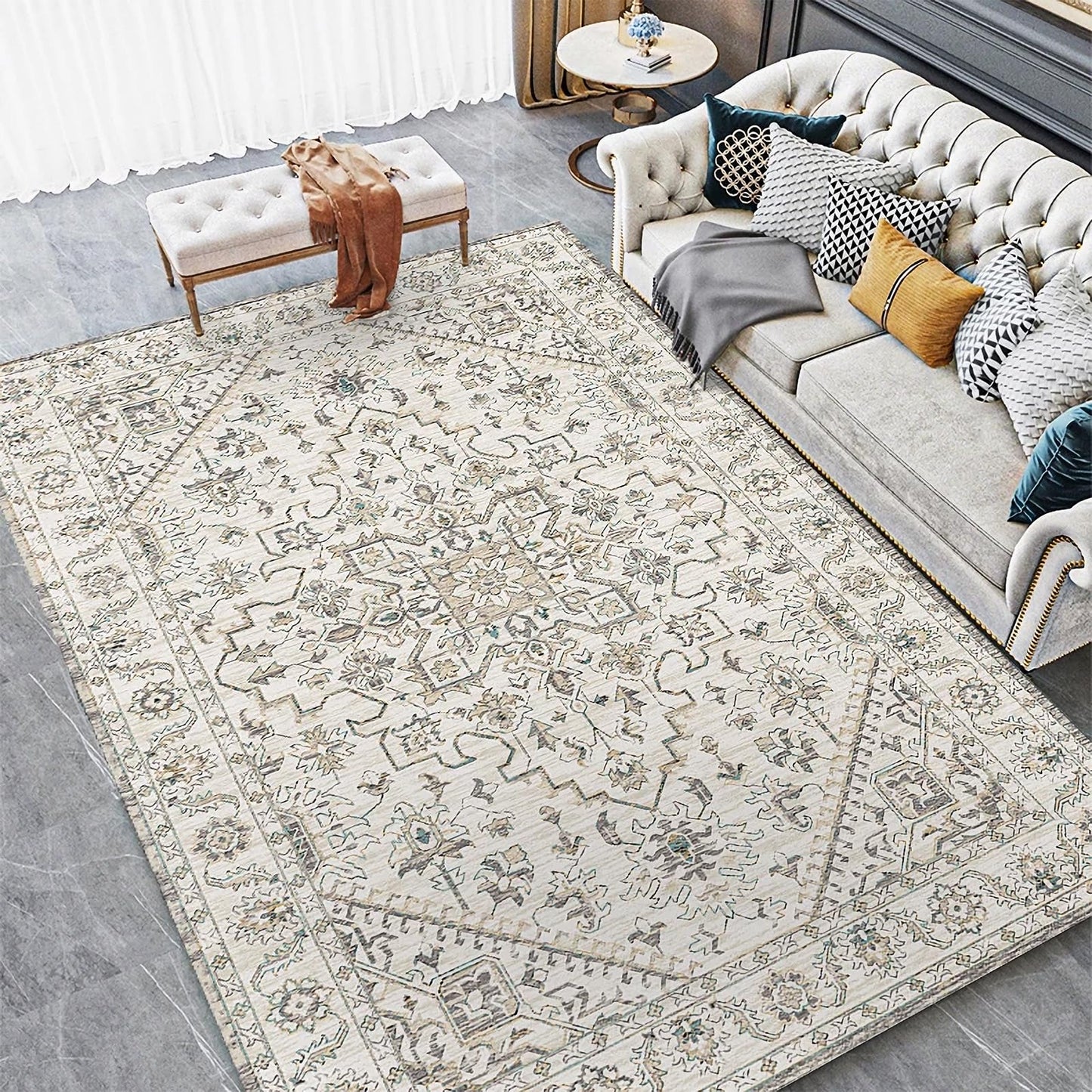 TFMODBFA Large Area Rug Vintage Carpet Washable Non-Slip Ivory 300 x 200 cm NEW